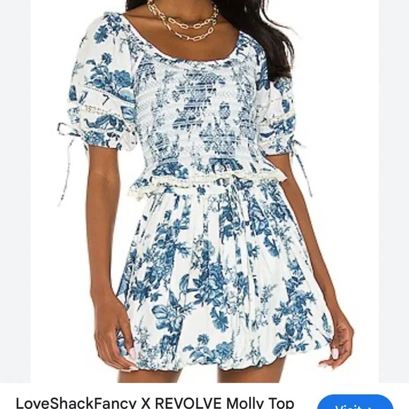 LoveShackFancy Molly top in blue china XS EUC - Picture 1 of 8